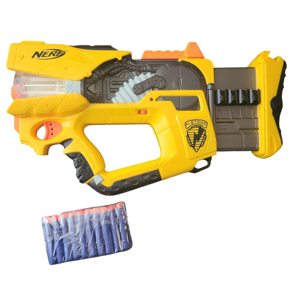 Nerf Gun Firefly Rev-8 N-Strike Blaster Yellow Dart Gun Lightup rotating barrel